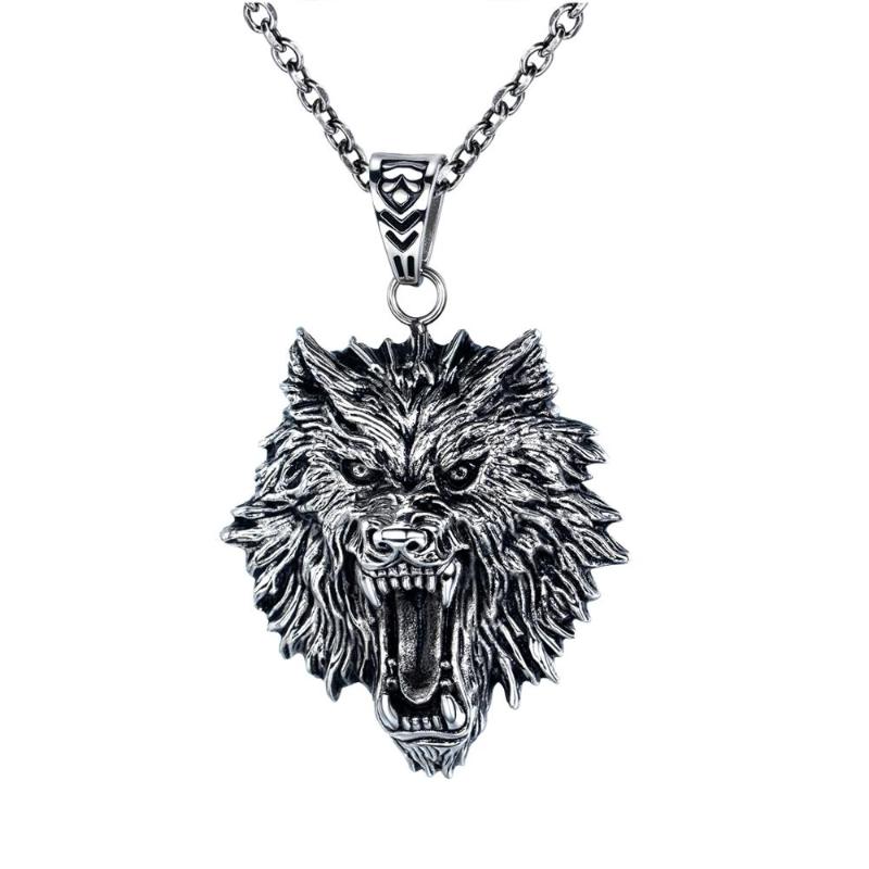 Punk Rock Wolf head Pendant Necklaces for Man Stainless Steel Necklace Jewelry DropShipping