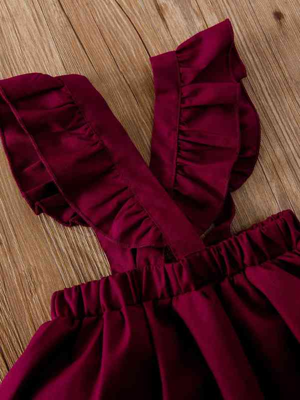 Baby Ribbed Knit Flounce Sleeve Top & Ruffle Trim Pinafore Skirt SHE