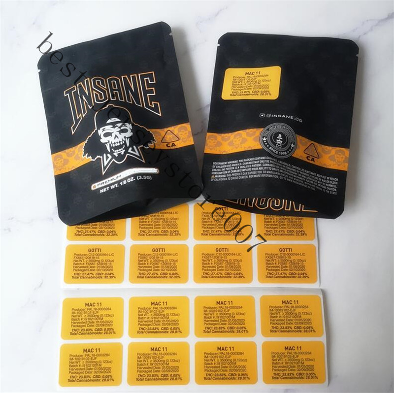 New arrival 3.5g INSANE BAG Smell Proof Bags Vape Packaging for Dry Herb Vaporizer mylar Zipper bag Free shipping ds2021YW
New arrival 3.5g INSANE BAG Smell Proof Bags Vape Packaging for Dry Herb Vaporizer mylar Zipper bag Free shipping ds2021YW