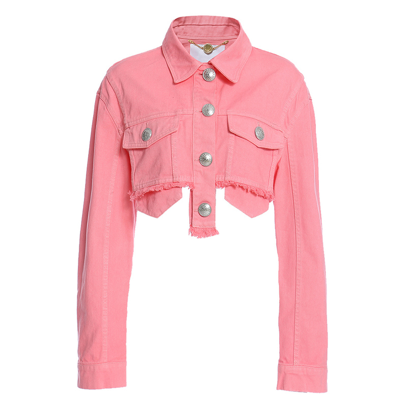 TWOTYLE Patchwork Tassel Denim Jacket For Women Lapel Long Sleeve Casual Short Coats Female Autumn Fashion Style 201017