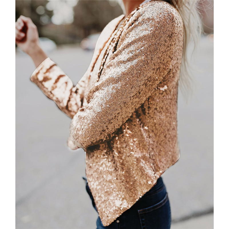 Spring Autumn Fashion Women Black Sequined Coats Irregular Outwears Cardigan Shorts Slim Jackets Crop Tops sudaderas mujer 2019 T200111