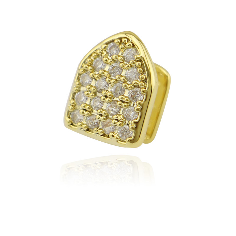 Gold Silver Iced Out CZ Bling Grillz Full Diamond Stone Teeth Grills Tooth Cap Hip Hop Dental Mouth Teeth Braces for Men Women