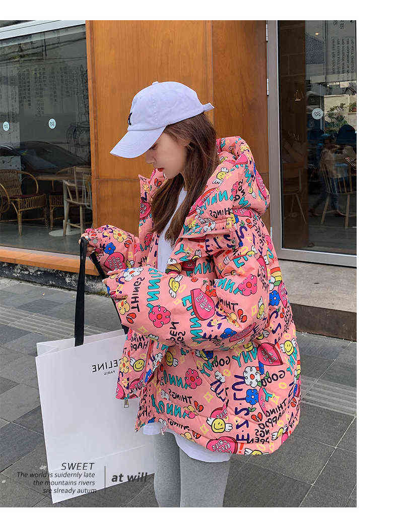 South Korea Winter Bread Jacket Down Cotton Jacket Women Candy Rainbow Short Hooded Thickened Western-style Jacket 211221