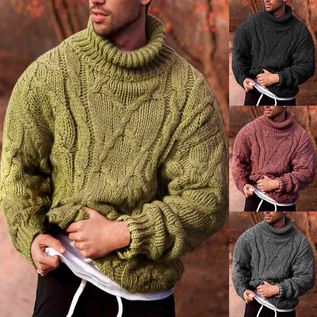Puimentiua Turtleneck Sweater Men Pullover Autumn Winter Warm Thick Solid Long Sleeve Sweater Knitted Casual Men Knitwear 201125