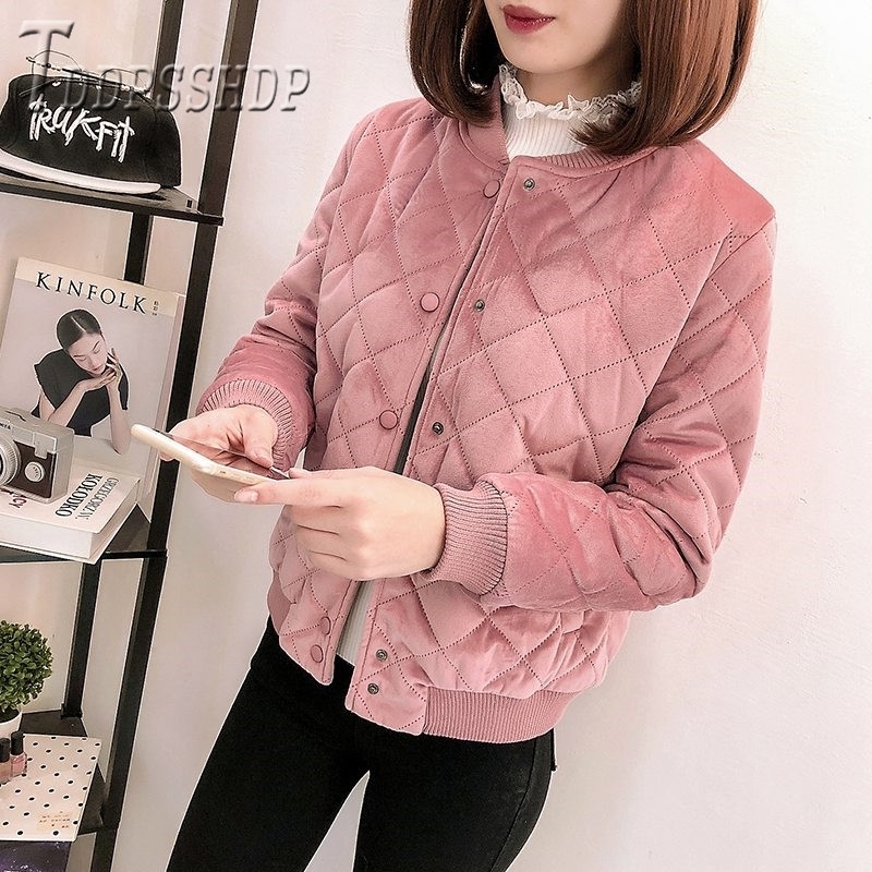 Lightweight Velvet Women Parkas Rhombus Covered Button Short Style Female Coat 201019