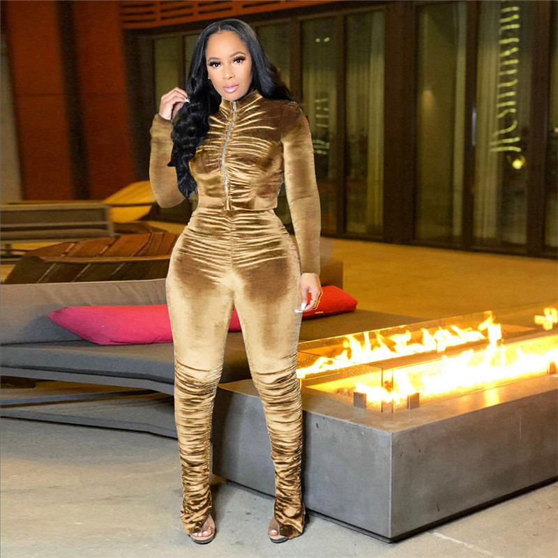 Fall winter Women solid color tracksuits jogger suit long sleeve outfits jacket+stack leggings two piece set plus size-2X sweatsuits 4338