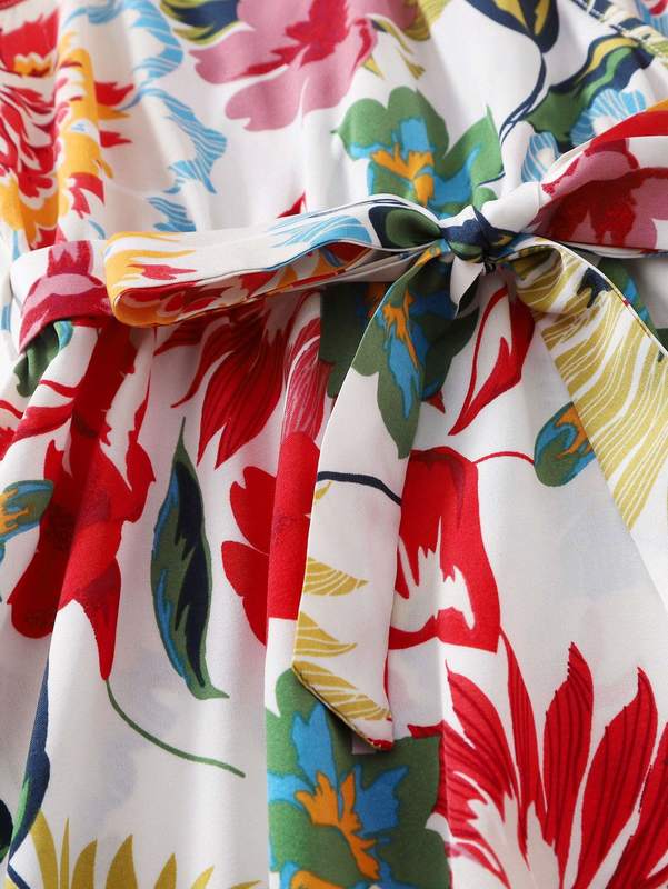 Girls Floral Print Belted Cami Dress SHE01