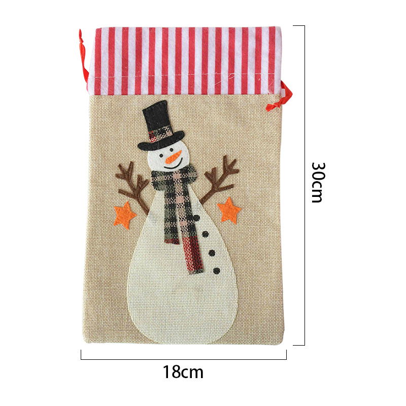 18*30cm Big Christmas Gift Bag Santa Claus Snowman Elk Drawstring Jute Burlap Gift Bags Christmas Decoration Cookie Candy Bag