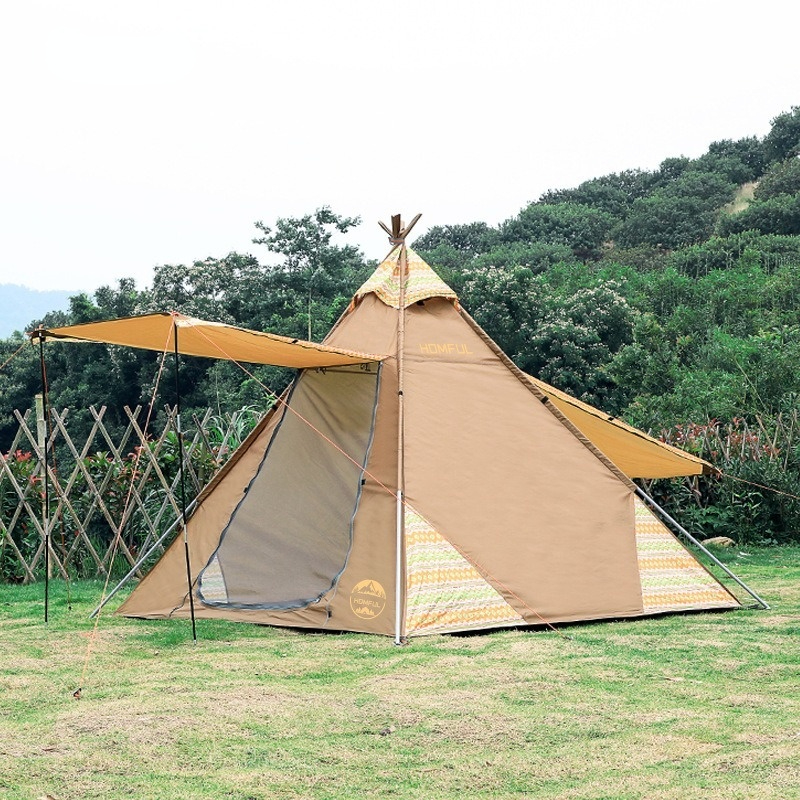 Outdoor 4-Person Indian Pyramid Family Parent-Child Camping Sunshade with Foyer Rainproof Tent(The logistics price Pls Contact us)