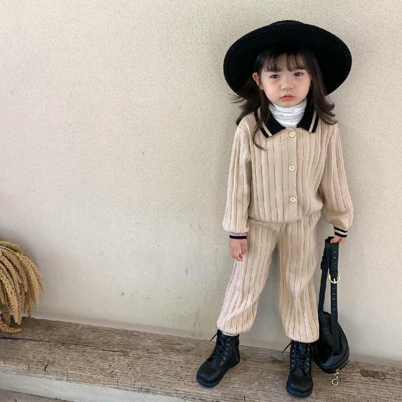 Clothing Sets 2021 Autumn Arrival Girls Fashion Knitted 2 Pieces Suit Coat+pants Kids Clothes Girl Set