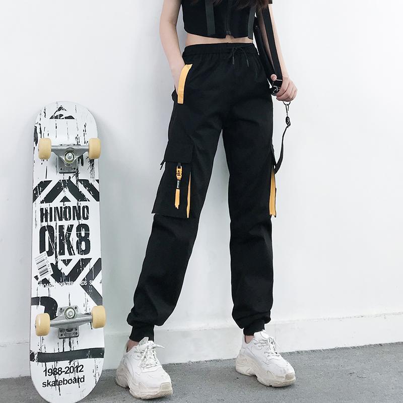 Women Cargo Pants Fashion Streetwear Ankle Length Elastic Waist Drawstring Pants Female Loose Trousers Casual Joggers Pants 201109