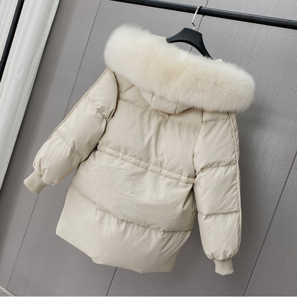 Winter White Duck Down Jacket Women Medium Long Hooded Down Coat Female Casual Thick Solid Fur Collar Jacket LJ201127