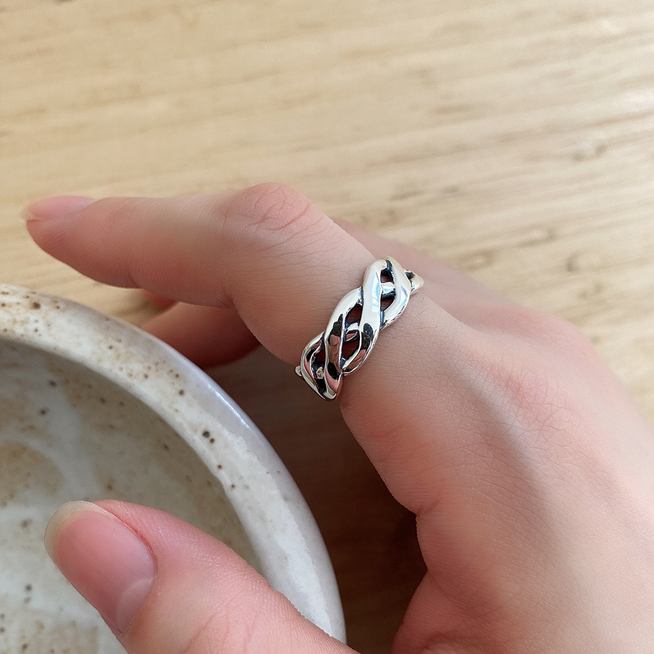 New minimalism design 925 sterling silver vintage jewelry antique silver handmade designer adjustable rings braided open rings for men women