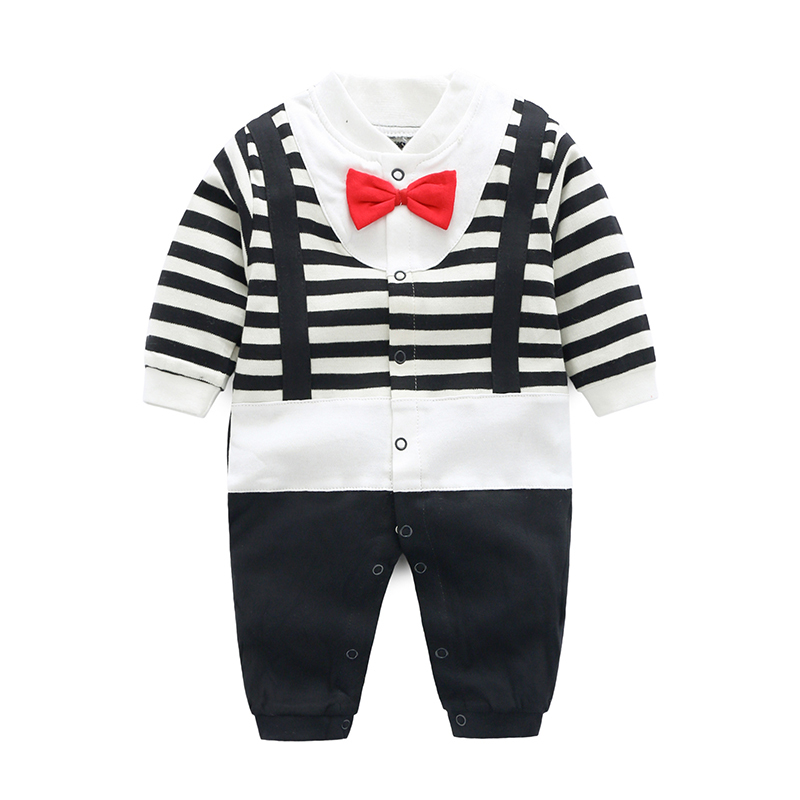 Baby Long Romper Toddler I Love Mama Letter Print Spring& Autumn Jumpsuit Bow Bib Striped Onesie Baby Girl Boy Fashion Daily Y1221