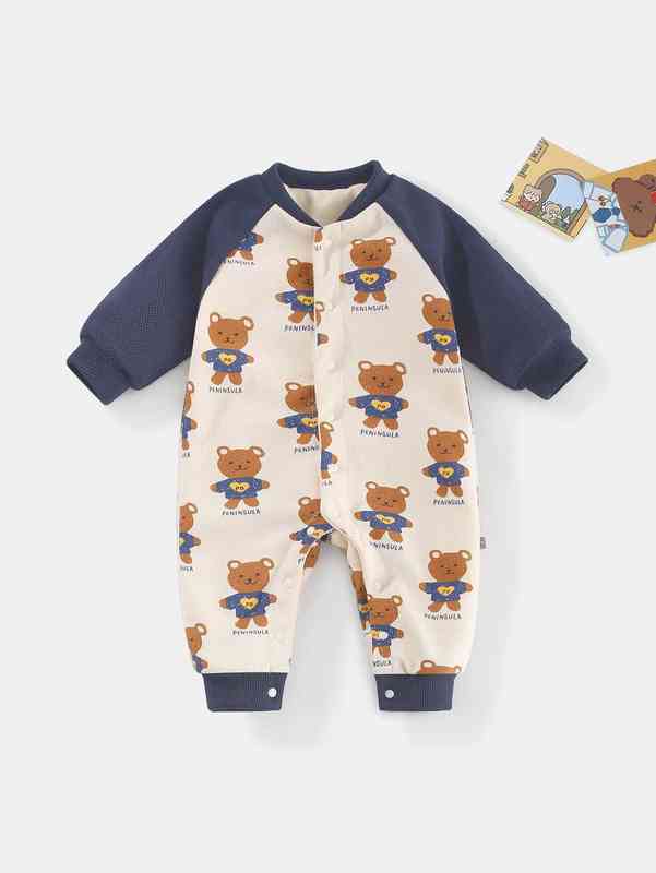 Peninsula Baby Cartoon & Letter Graphic Raglan Sleeve Jumpsuit SHE