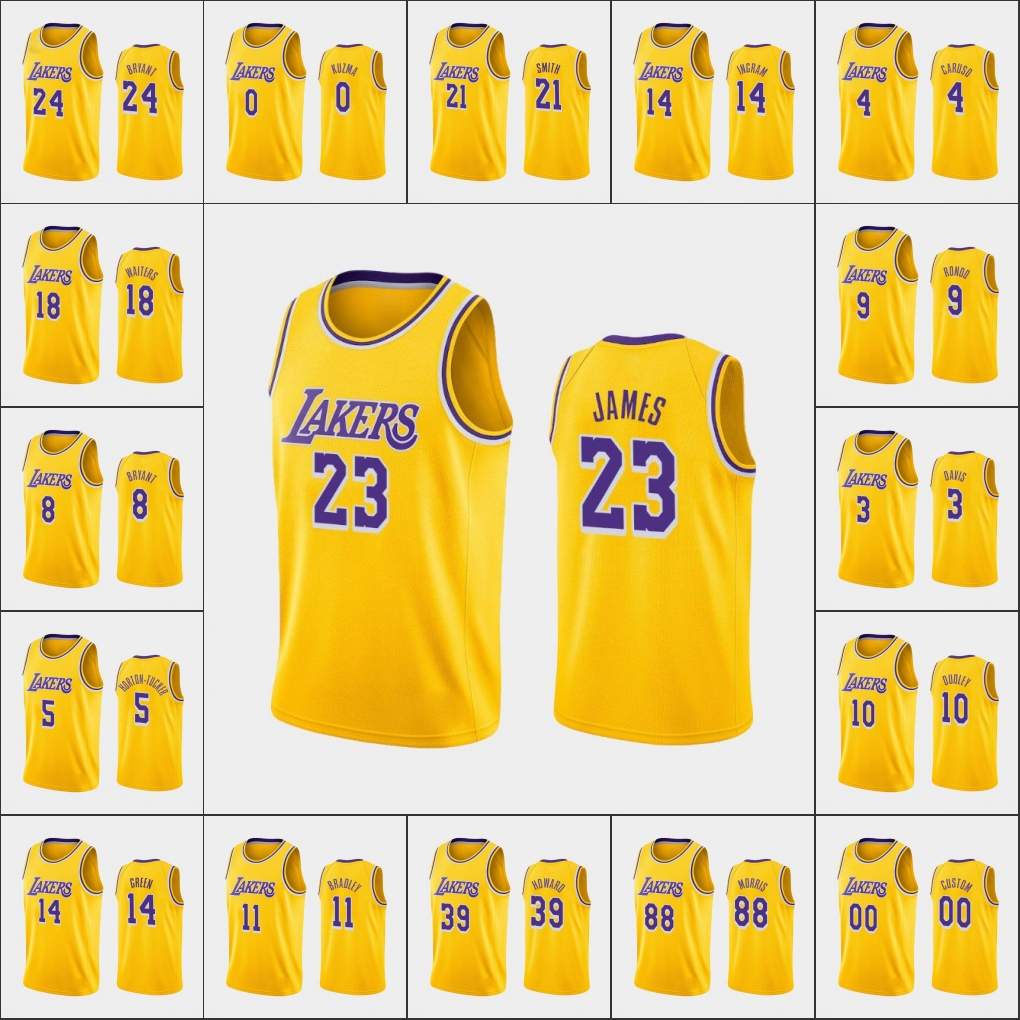 Los Angeles Lakers Kobe Bryant LeBron James J.R. Smith Anthony Davis NBA Gold Custom 2019-20 Icon Jersey, Black
Los Angeles Lakers Kobe Bryant LeBron James J.R. Smith Anthony Davis NBA Gold Custom 2019-20 Icon Jersey, Black