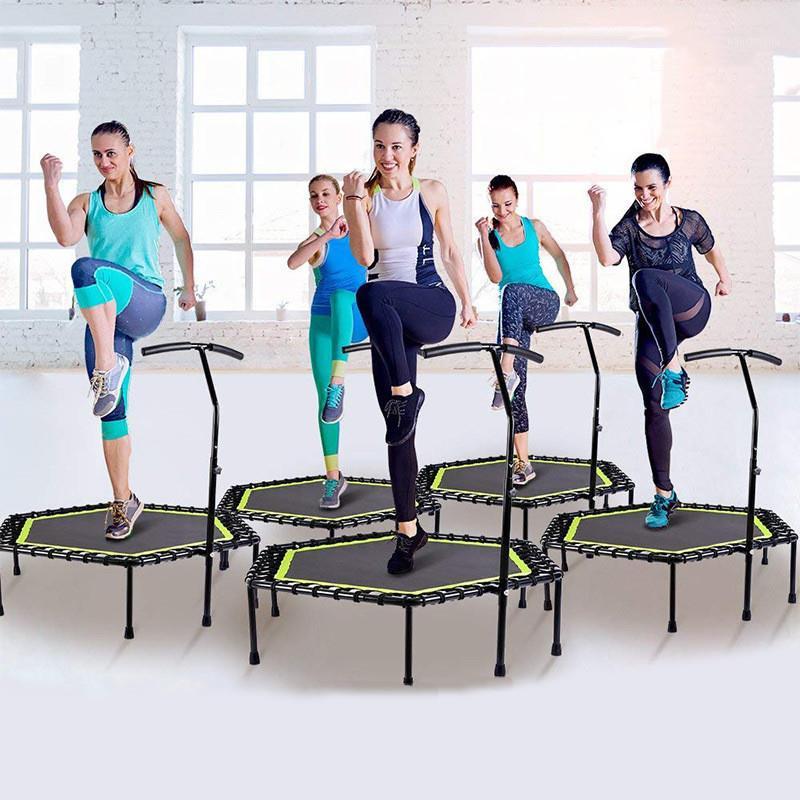 48 Inch Hexagonal Muted Fitness Trampoline with Adjustable Handrail for Indoor GYM Jump Sports Adults Kids Safety1
48 Inch Hexagonal Muted Fitness Trampoline with Adjustable Handrail for Indoor GYM Jump Sports Adults Kids Safety1