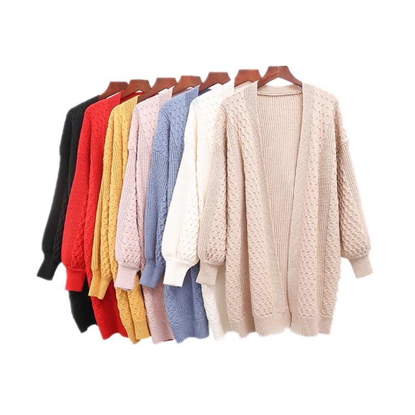 knitted cardigan women's wear 2009 spring wear V-collar pure-color foam sleeve sweater loose Korean version jacket 201223