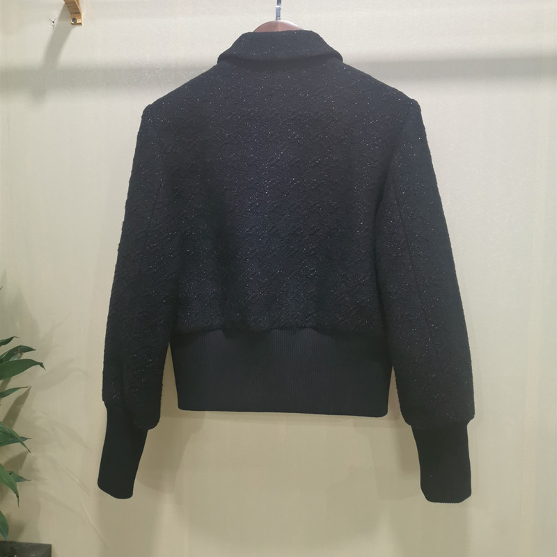 Autumn and WinterTweed Short Coat Women Casual Turndown Collar Long Sleeve Metal Buckle Jacket 201029