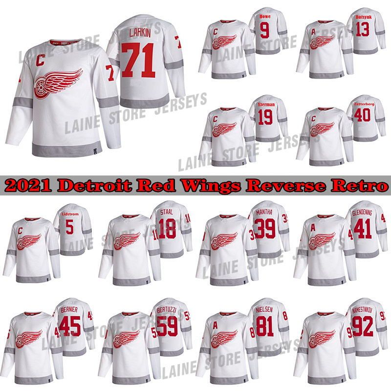 Detroit Red Wings Jersey 2021 Reverse Retro 71 Dylan Larkin 9 Gordie Howe 13 Pavel Datsyuk 19 Steve Yzerman Hockey Jersey, White
Detroit Red Wings Jersey 2021 Reverse Retro 71 Dylan Larkin 9 Gordie Howe 13 Pavel Datsyuk 19 Steve Yzerman Hockey Jersey, White