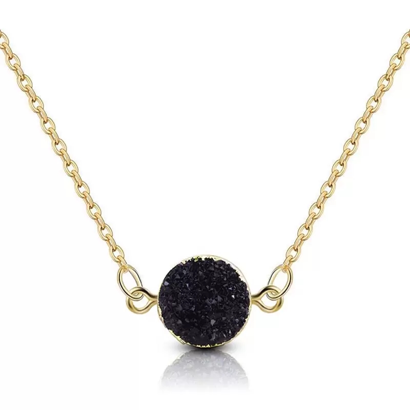 Elegant Round Druzy Resine Stone Necklace for Women Gold Sapphire Quartz Circle Charm Necklaces Round Flat Back Dome Cabochons Chain Jewelry Gift