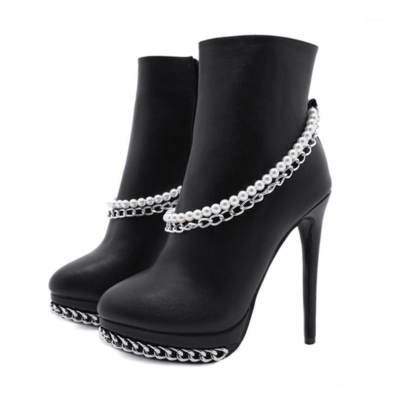 Lucyever Fashion Pearl Metal Chain Female Punk Boots PU Leather Thin High Heels Ankle Boots for Women Platform Winter Shoes 20211, Black
Lucyever Fashion Pearl Metal Chain Female Punk Boots PU Leather Thin High Heels Ankle Boots for Women Platform Winter Shoes 20211, Black