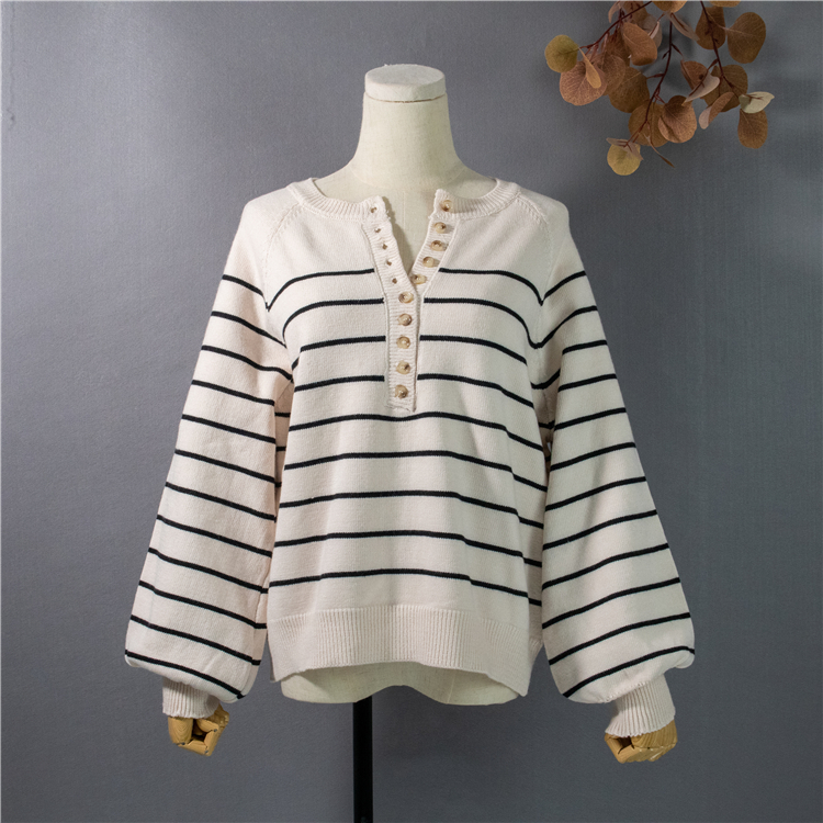 Colorfaith New Autumn Winter Women Sweater V-Neck Buttons Knitted Pullovers Striped Casual Fashionable Wild Tops SW6154 201023