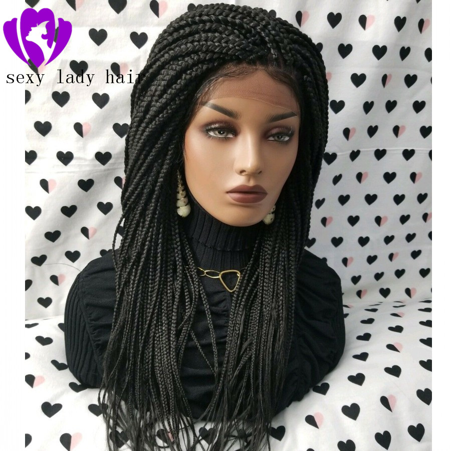 Free part fully Hand Braided Full Lace front Braided Wig natural box braids synthetic lace frontal wig Bleached knots with baby hair