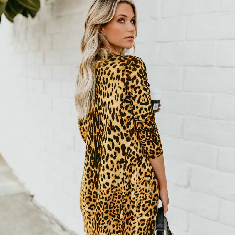 eopard Printed Kimono Cardigan Coat Button Womens Spring&Autumn Jacket Long Sleeve Up Slim Vintage Long Coats Female Outerwear 201007