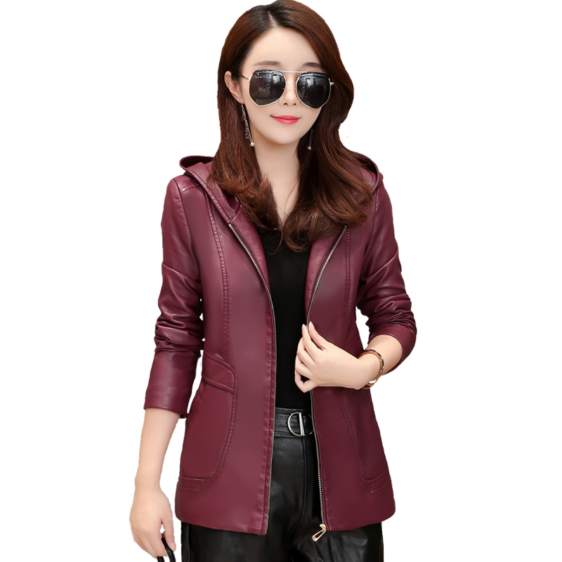 New Womens Elegant Hooded Leather Jackets Ladies Slim Soft Sheepskin Leather Coat Plus Size 6XL Female Clothing Outerwear 201226