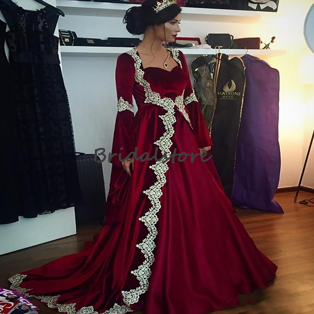 Elegant Wine Velvet Arabic Dubai Evening Dress 2022 Long Sleeve Formal Caftan Abaya Party Gowns Turkey Engagement Muslim Prom Dress Robes De Soirée Ve