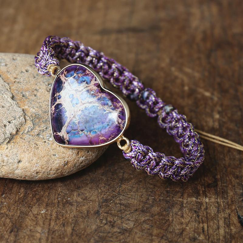 Purple Heart Shape Weave Charm Bracelets Women Bohemia Yoga Braided Lover Wrap Bracelet Femme Handmade Jewelry