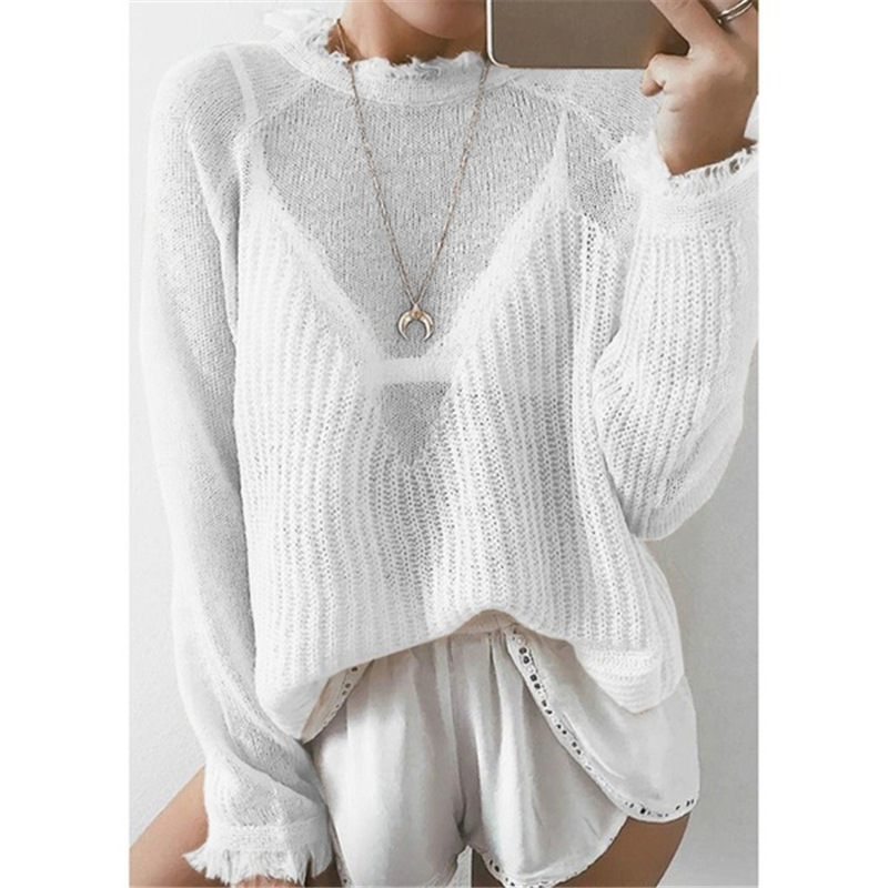 Hollow Out Mohair Women Pullover Sweater Autumn Winter Ruffles Female Pink Women Sweater T200910