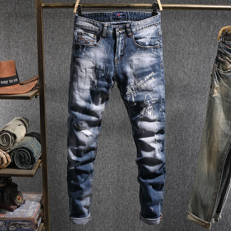 2021 New Fashion Streetwear High Quality Retro Blue Slim Fit Ripped Men Printed Designer Denim Pants Hip Hop Jeans Homme C8gq
2021 New Fashion Streetwear High Quality Retro Blue Slim Fit Ripped Men Printed Designer Denim Pants Hip Hop Jeans Homme C8gq
