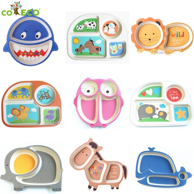 Cartoon animal children dinner plate bamboo fiber kids dinnerware health environmental tableware LJ201019