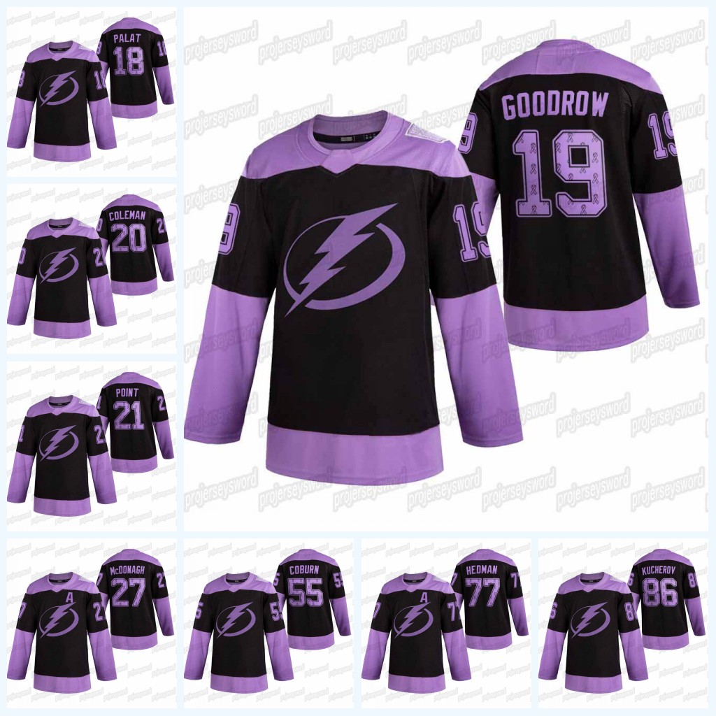 2021 Tampa Bay Lightning Hockey Fights Cancer Jersey Black Purple Ribbons Ondrej Palat Blake Coleman Brayden Point Andrei Vasilevskiy jersey, Black;red
2021 Tampa Bay Lightning Hockey Fights Cancer Jersey Black Purple Ribbons Ondrej Palat Blake Coleman Brayden Point Andrei Vasilevskiy jersey, Black;red