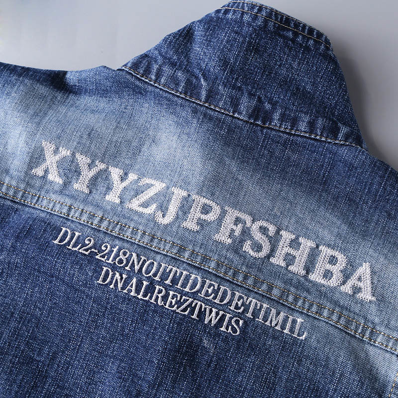 fashion Denim jacket mens letter jacket slim embroidery spring and autumn youth stand-up collar long-sleeved denim coat 201127