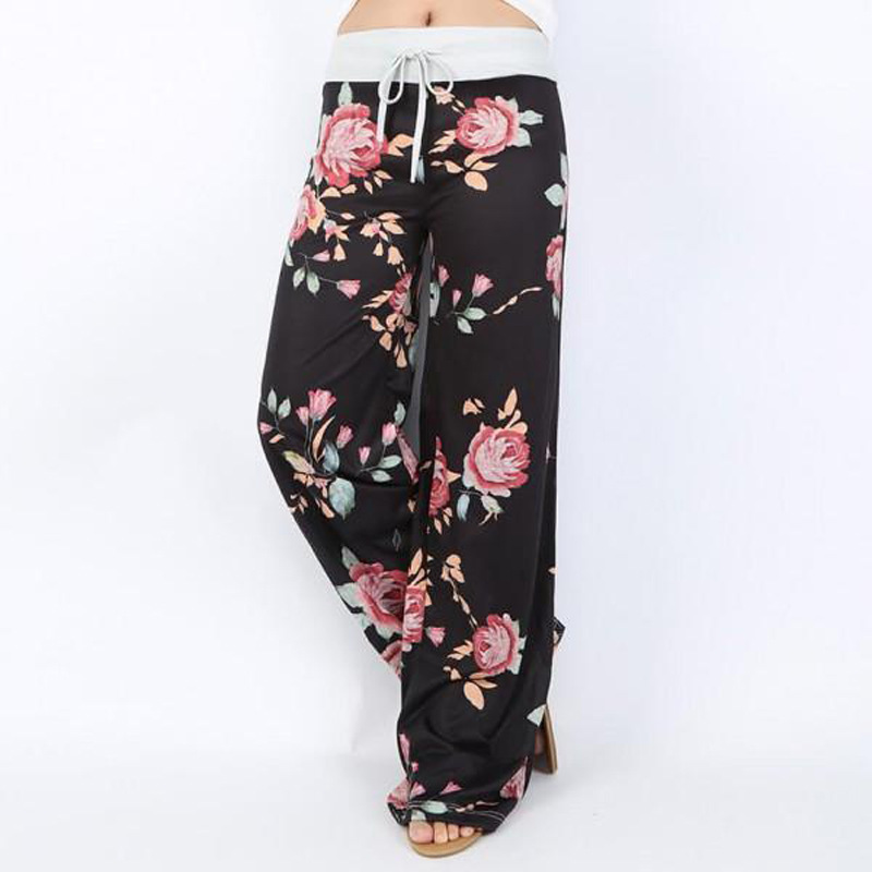 Spring autumn Women Long Pants Loose Floral Print Drawstring Lace Camouflage stripe Wave point Sweatpants Female Plus Size pant 201113