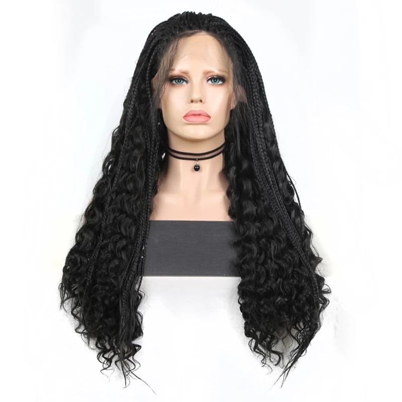 New Hand Braided Wigs for Black Women Synthetic Lace Front Wig with Baby Hair Curly Wavy for Cosplay Wig Women Wigs