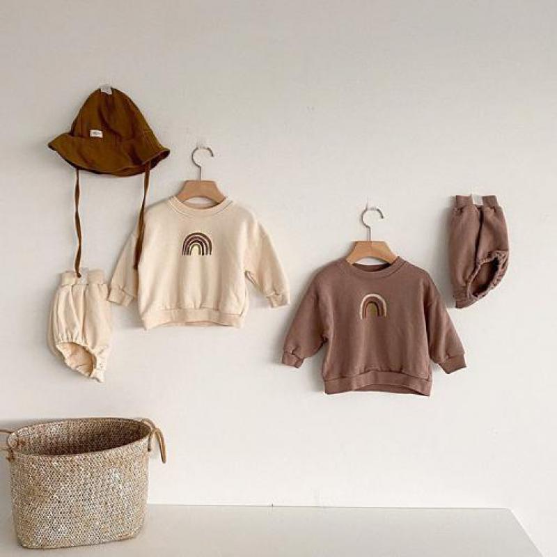 Baby Boys And Girls Rainbow Clothing Set Kids Casual Long Sleeve Rainbow Pullover Sweatshirt Tops + Shorts Children Clothes SetX1019