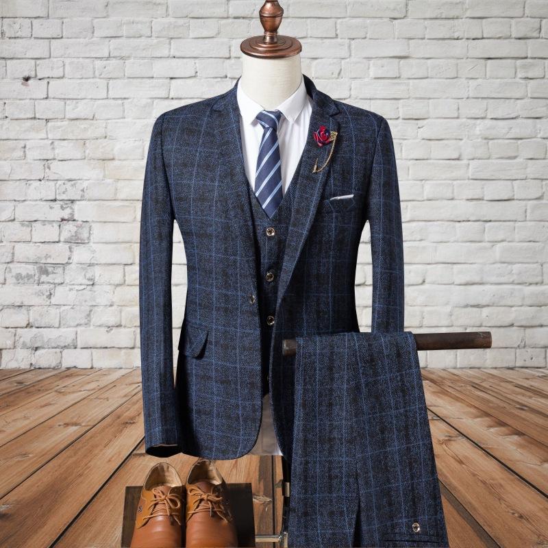 Men's suit three-piece suit (jacket + pants + vest) men's plaid fashion classic male business suits, Blue
Men's suit three-piece suit (jacket + pants + vest) men's plaid fashion classic male business suits, Blue