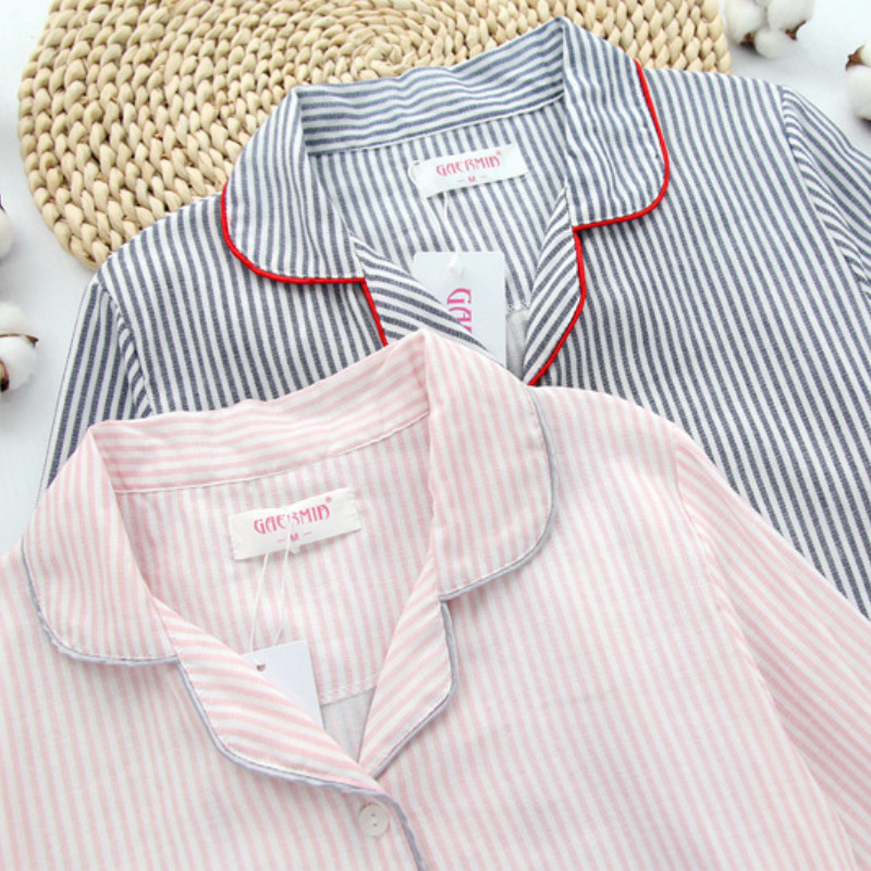 Sleepwear Women's Cotton Home Suit Pajamas Winter Long Sleeve Stripe Pyjama Female Casual Lounge Set Dropshipping 201027wtt