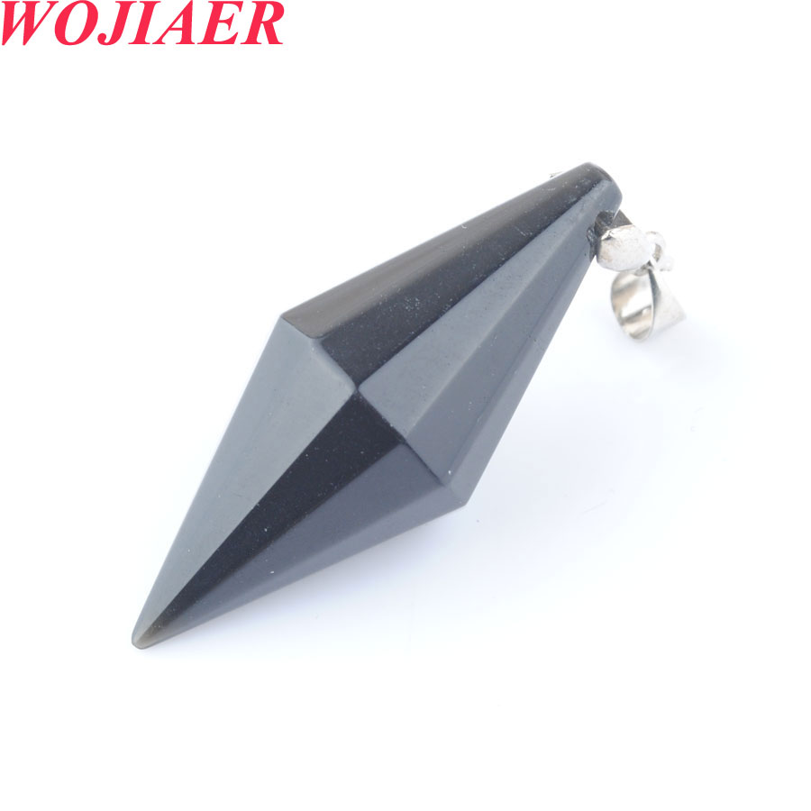 WOJIAER Unique Symmetry Pendant Necklace Cone Natural Healing Crystal Multi Faceted Pyramid Reiki Chakra Amulet Jewelry DBO916