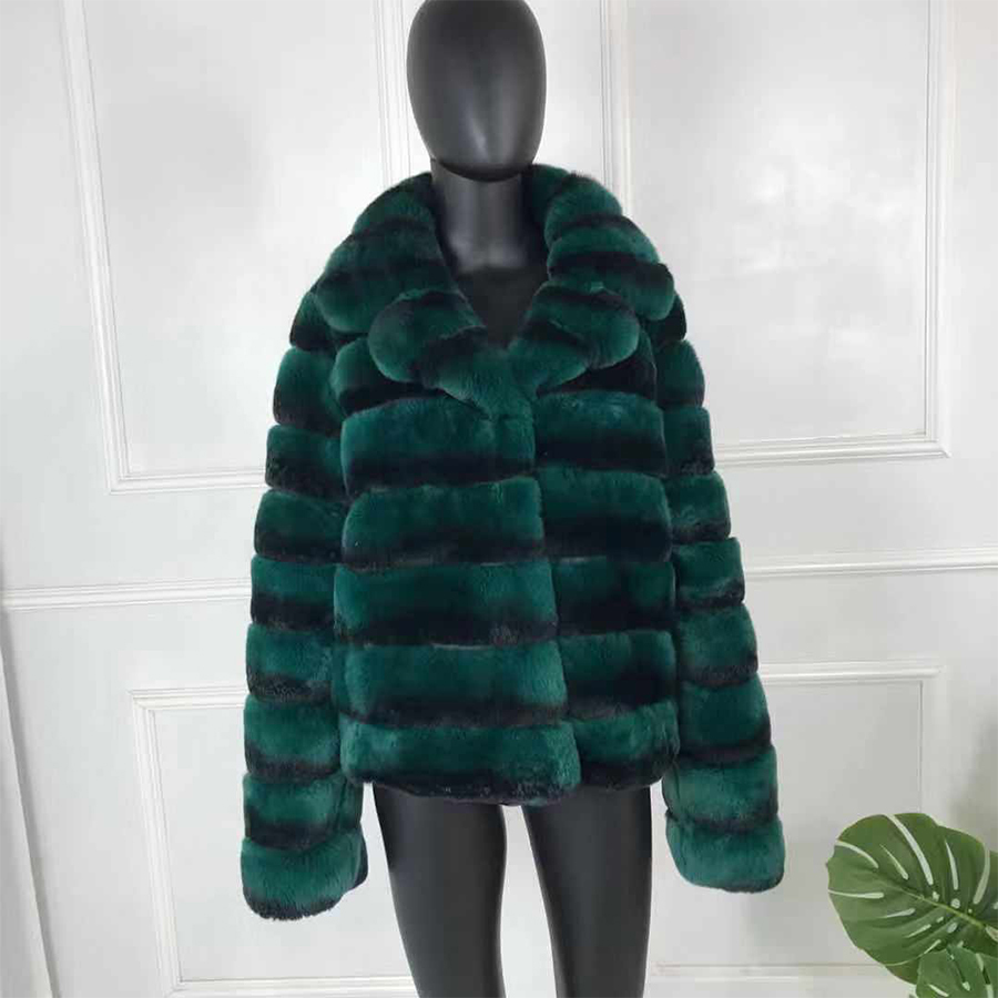 New Fashion Rex Rabbit Fur Coat Full Sleeves Chinchilla Color High Quality 100% Genuine Rex Rabbit Fur 201207