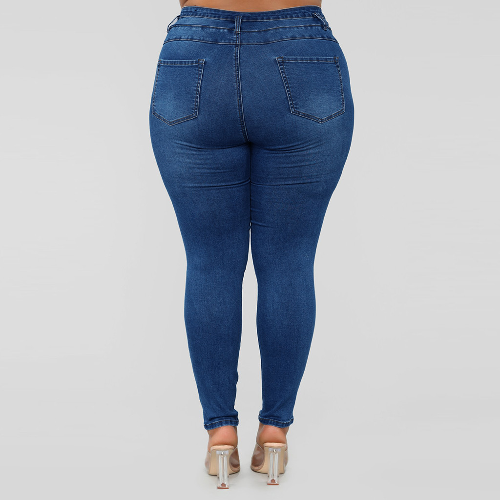 Jaycosin jeans woman Plus Size 4XL Pocket Hole Denim Button Zipper High Waist Pants jean femme ripped jeans for women jeans 87 T200608