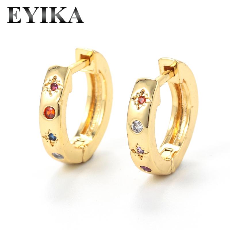 EYIKA Punk copper gold plated Hoop Earring inlay Multi Color Cubic Zirconia jewelry Rainbow star Huggie Earrings for women/men
EYIKA Punk copper gold plated Hoop Earring inlay Multi Color Cubic Zirconia jewelry Rainbow star Huggie Earrings for women/men