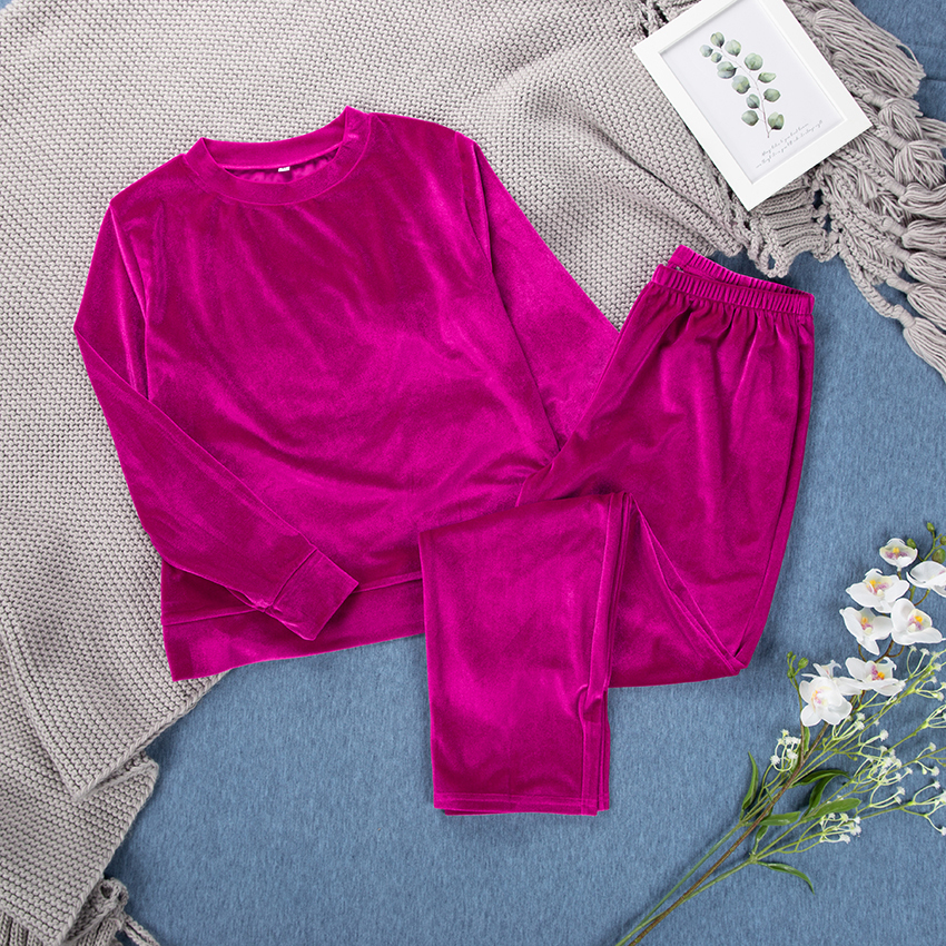 HiLoc Solid Long Sleeve Velvet Pajamas Tops And Pants Winter Pyjamas Women Sleepwear Warm Slim Night Wear Autumn Home Suits 201113