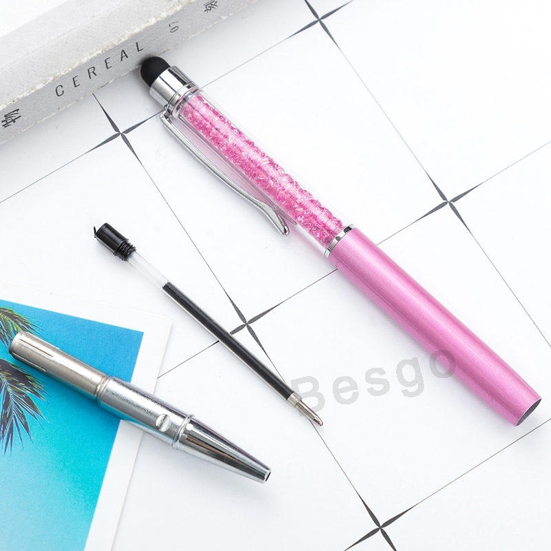 Fine Crystal Ballpoint Pen 1mm Fashion Creative Stylus Touch Pen Writing Stationery Office School Ballpen Black Ballpoint Pens