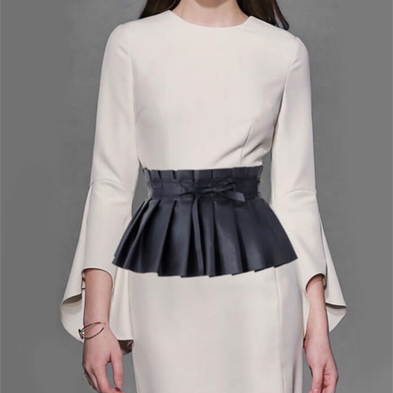 Fashion Spring Autumn Women Black Elegant Pleated Soft Faux Leather Wide Belt Self Tie Wrap Waistband Skirt Peplum Waist Belt Y200501
Fashion Spring Autumn Women Black Elegant Pleated Soft Faux Leather Wide Belt Self Tie Wrap Waistband Skirt Peplum Waist Belt Y200501