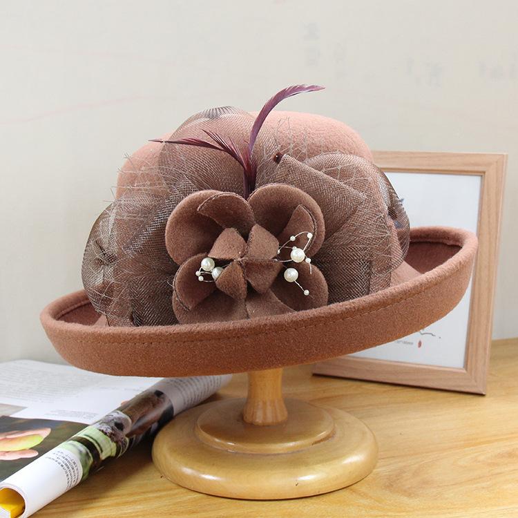 Mingli Tengda Winter Cap Women British Woolen Hat Mesh Flower Felt Dome Curled Brim Basin Hat Chapeu Fedora Fascinator, Web curl - camel
Mingli Tengda Winter Cap Women British Woolen Hat Mesh Flower Felt Dome Curled Brim Basin Hat Chapeu Fedora Fascinator, Web curl - camel